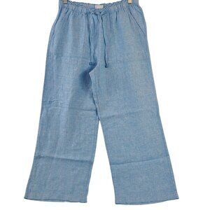 NWT Cynthia Rowley Women's Blue Wide-Leg Pants Drawstring Waist 100% Linen Sz M